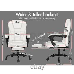ELFORDSON Massage Office Chair with Footrest Executive Gaming Seat Leather White