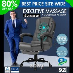 ELFORDSON Massage Office Chair with Footrest Executive Gaming Seat PU Leather