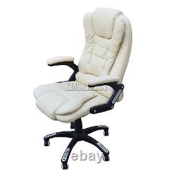 EX DEMO Cream Luxury Leather 6 Point Massage Office Computer Chair