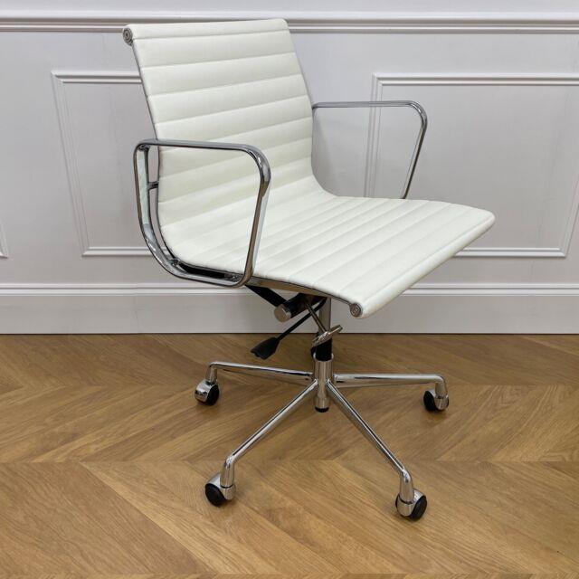 Eames Ea117 Ribbed Low Back Office Chair Real Cream Semi Aniline Italian Leather