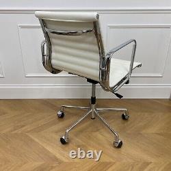 Eames EA117 Ribbed Low Back Office Chair Real Cream Semi Aniline Italian Leather