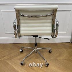 Eames EA117 Ribbed Low Back Office Chair Real Cream Semi Aniline Italian Leather