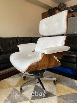 Eames Lounge Repro Office / Gaming Chair White Leather & Palisander UNIQUE