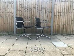Eames Original EA108 Chrome Black Leather swivel Office Chair by ICF (PAIR av)