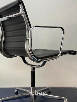 Eames Original ICF EA108 Aluminium Medium Back, Black Leather Office Chair
