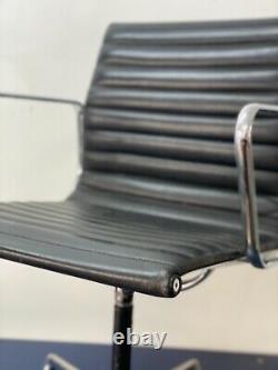 Eames Original ICF EA108 Aluminium Medium Back, Black Leather Office Chair