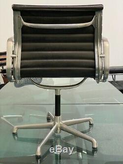 Eames Original ICF EA117 Aluminium Medium Back, Black Leather Office Chair