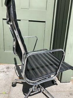 Eames Original ICF EA117 Chrome High Back Black Leather Office Chair