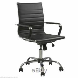 Eames Style Chair Office Leather Swivel Computer Desk Adjustable Black