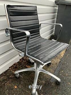 Eames Style ICF EA108 Aluminium Medium Back, Black Leather Office Chair