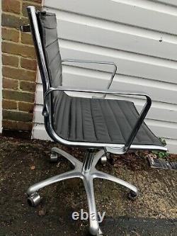 Eames Style ICF EA108 Aluminium Medium Back, Black Leather Office Chair