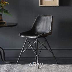 Eames Style Leather Dining / Office Chair Tan Seat-black Leg