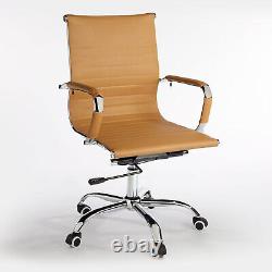 Eames Style. Mid Century, Tan PU Leather, Office Chair