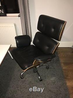 Eames Style Office Chair Walnut Black Leather