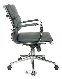 Eames Style Soft Pad Designer Grey Bonded Leather Executive Office Chair NEW