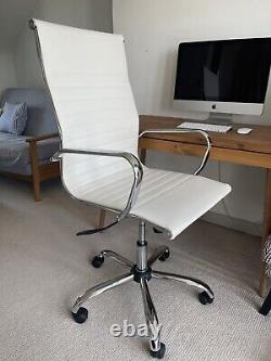 Eames style office swivel chair in white faux leather