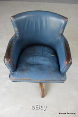 Early 20th Century Blue Leather Office Swivel Chair