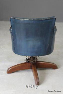 Early 20th Century Blue Leather Office Swivel Chair