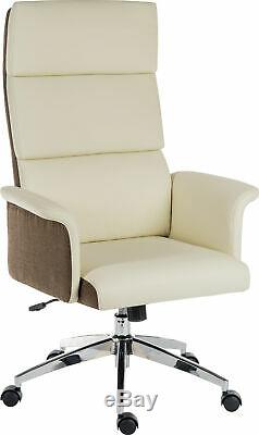 Elegance High Back Cream Leather Executive Home Office Swivel Computer Chair