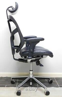 Enjoy Leather Seat Base Mesh Back Office Chair with Adjustable Leather Headrest