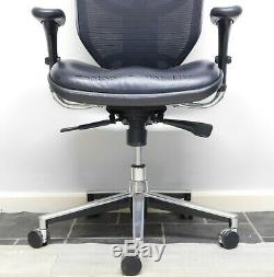 Enjoy Leather Seat Base Mesh Back Office Chair with Adjustable Leather Headrest