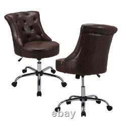 Ergonomic Brown Office Desk Chair Mid-century PU Leather Cushioned Swivel Chair