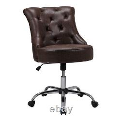 Ergonomic Brown Office Desk Chair Mid-century PU Leather Cushioned Swivel Chair