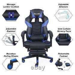 Ergonomic Computer Gaming Chair Office Recliner Massage Lumbar Support Blue PU