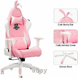 Ergonomic Gaming Chair Cute Pink Style Office PU Leather Racing Rabbit Ears Seat