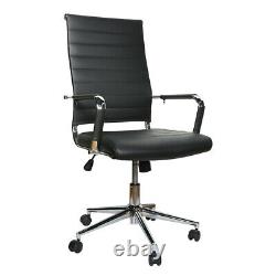 Ergonomic Office Chair Ribbed Leather Adjustable Computer Executive Seat Black