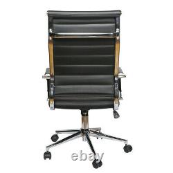 Ergonomic Office Chair Ribbed Leather Adjustable Computer Executive Seat Black
