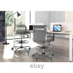 Ergonomic Office Drafting Chair Leather Adjustable Computer Executive Seat Grey