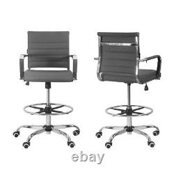 Ergonomic Office Drafting Chair Leather Adjustable Computer Executive Seat Grey