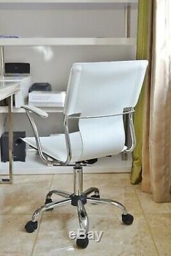 Ex-display White Swivel Office Chair Adjustable PU Leather Computer Desk Arms