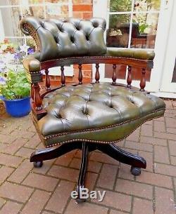 Excellent Leather Chesterfield Captains Chairnew Base & Swiveltiltheight Adj