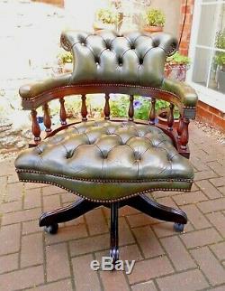Excellent Leather Chesterfield Captains Chairnew Base & Swiveltiltheight Adj