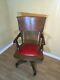 Excellent Golden Oak Victorian Tilt & Swivel Office Chair With Red Leather Seat