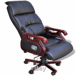 Executive Black Top Real Leather Adjustable Massage Office Chair Relax w Remote
