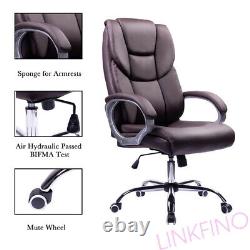 Executive Brown Office Chair PU Leather Swivel High Back Ergonomic Computer Desk