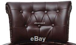 Executive Captains Chair Chesterfield Office Seat Leather Brown Adjust Furniture