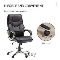 Executive Computer Office Desk Chair High Back Faux Leather Swivel Chair Brown