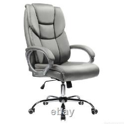 Executive Grey Office Chair PU Leather Swivel High Back Ergonomic Computer Desk