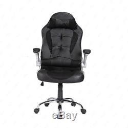 Executive Leather Racing Gaming Computer Office Chair Adjustable Swivel Black