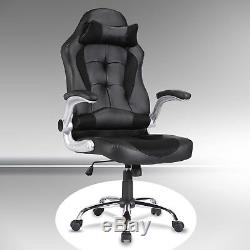 Executive Leather Racing Gaming Computer Office Chair Adjustable Swivel Black