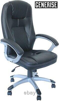 Executive Office Chair Adjustable Swivel With Ergonomic PU Faux Leather Black UK