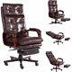 Executive Office Chair Brown Swivel Pu Leather Footrest Ergonomic High Back