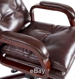 Executive Office Chair Brown Swivel PU Leather Footrest Ergonomic High Back