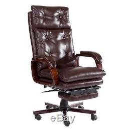 Executive Office Chair Brown Swivel PU Leather Footrest Ergonomic High Back
