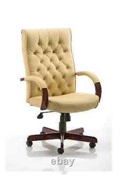 Executive Office Chair Chesterfield Cream Leather FAST & FREE DELIVERY