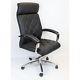 Executive Office Chair Chrome Swivel Base Quilted Black Leather Height Adjust